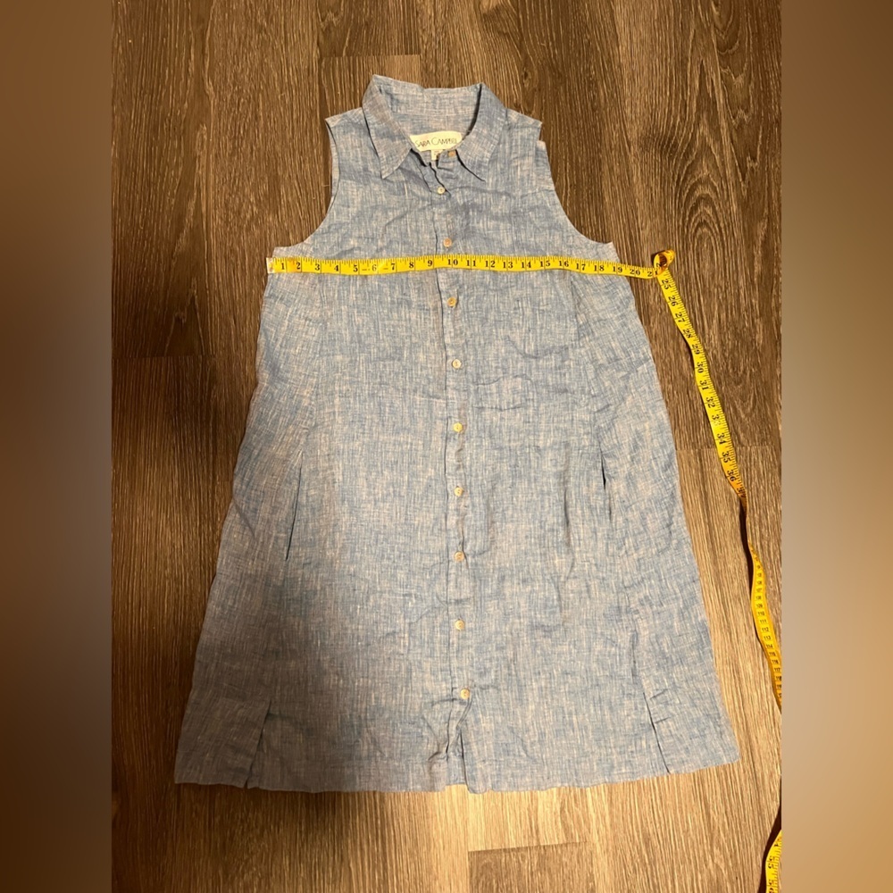 Sara Campbell Blue Sleeveless A-Line Dress with Mandarin Collar - Picture 4 of 10
